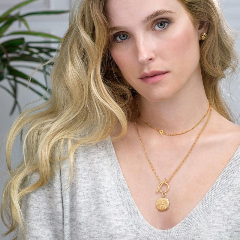 POTESSA 18k Gold Coin Pendant Bee Necklace for Women Toggle Paperclip Chain Necklace Fashion Jewelry Mother's Day Gifts for Her - Image 3